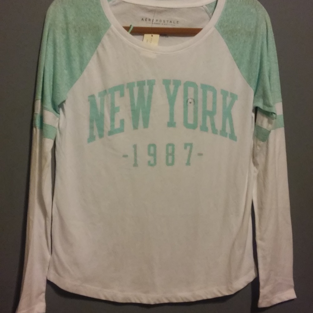 Aeropostale Teal and white new york long sleeve